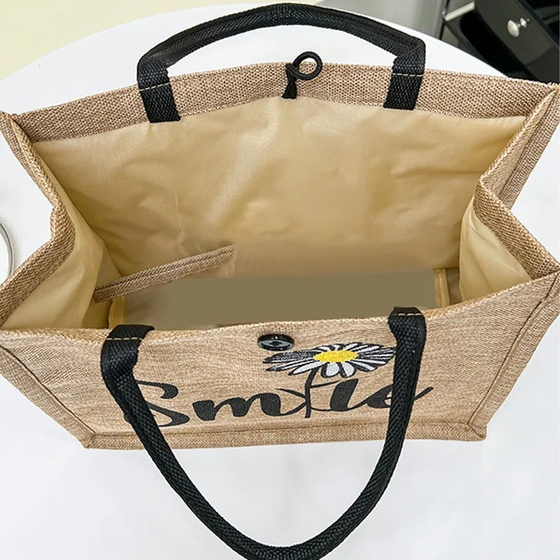 Fourre-tout tissé sac femmes nouveau motif peint à la main lettre fourre-tout sac en toile sac à provisions sac à main