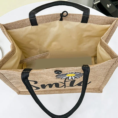 Fourre-tout tissé sac femmes nouveau motif peint à la main lettre fourre-tout sac en toile sac à provisions sac à main