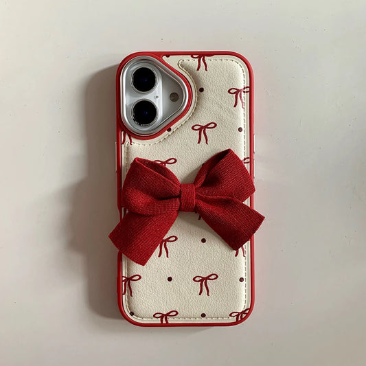 Coque de téléphone Vintage avec nœud papillon rouge, Texture coréenne INS, pour iPhone 16 15 14 13 Pro Max