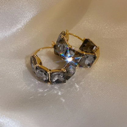 Boucles d'oreilles carrées en cristal gris plaqué or, nouveau Design coréen, bijoux à la mode, accessoires de travail quotidiens élégants pour femmes, 2023