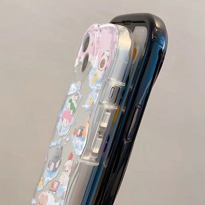 Coque de téléphone chat mignon pour iPhone, bord incurvé ondulé 3D, coque en TPU souple et transparente, iPhone 13, iPhone 15, iPhone 12, iPhone 11, iPhone 14 Pro Max, iPhone X, iPhone XS, iPhone 7, iPhone 8 Plus