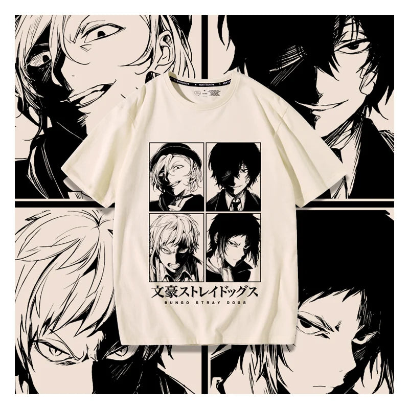 Suspense Anime Bungo chiens errants impression créative été hommes 100% coton T-Shirt en plein air décontracté rue tendance vêtements pour hommes