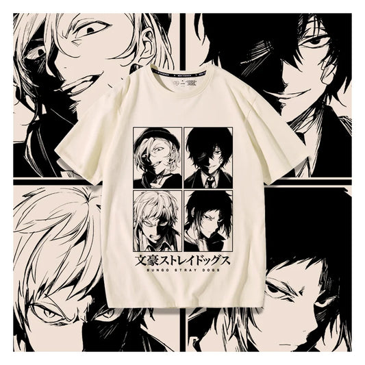 Suspense Anime Bungo chiens errants impression créative été hommes 100% coton T-Shirt en plein air décontracté rue tendance vêtements pour hommes