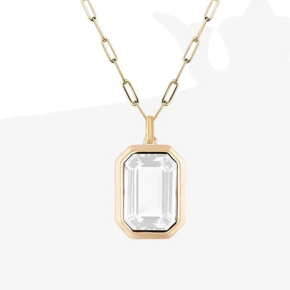 Collier pendentif en forme carrée en cristal clair pour femmes, plaqué or, chaîne à maillons en acier inoxydable, bijoux tendance, nouvelle collection