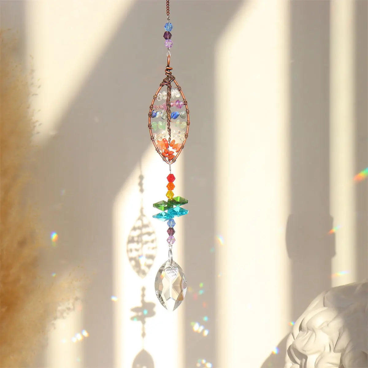 Attrape-lumière en cristal, arbre de vie, ornement en cristal, fabricant d'arc-en-ciel, prisme en cristal, pendentif Chakra, fenêtre, décoration de jardin de maison