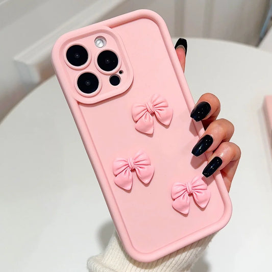 Coque de téléphone à nœud papillon rose 3D, étui souple en Silicone mignon pour iPhone 15 16 Pro Max 11 12 13 14 Pro Plus, housse bonbon antichoc