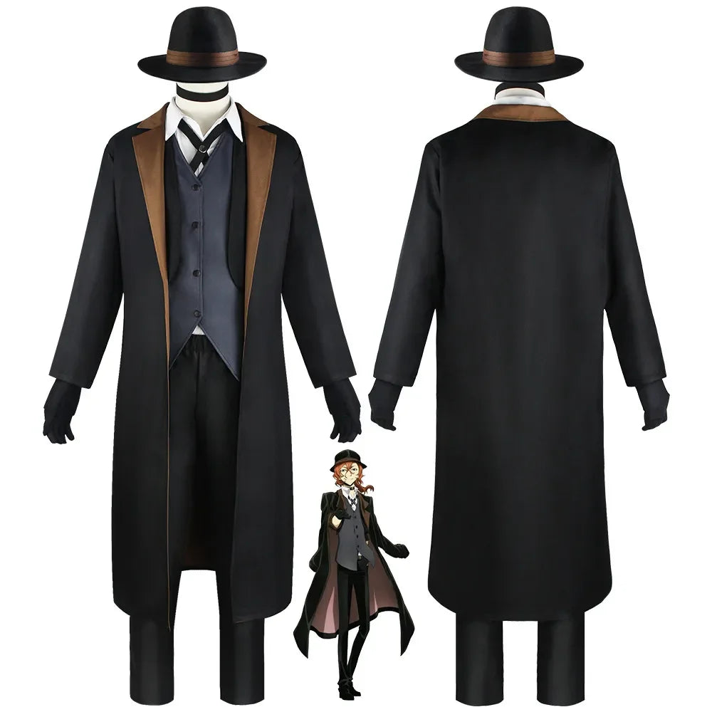 Nakahara Chuuya Cosplay Bungo chiens errants Halloween Anime Costume Nakahara Chuya ensemble complet chapeau gants Adulto Fantasias Deguisement