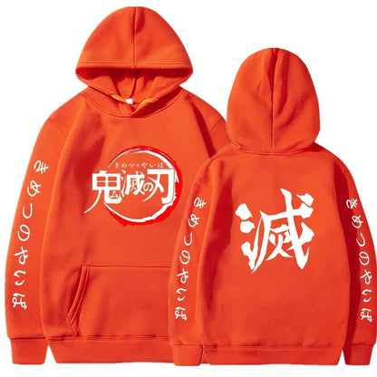 Demon Slayer sweat à capuche pour homme mode lettre graphique imprimé sweats femmes décontracté Harajuku Streetwear pull à capuche Sudaderas
