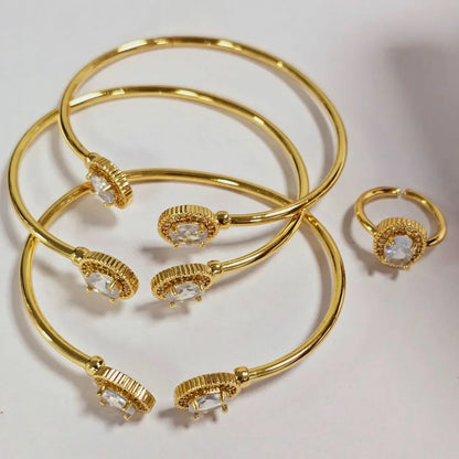 Bracelet plaqué or brillant avancé pour femme, bracelet en cristal, bague jonc, bijoux fantaisie, banquet, Nigeria, 3 pièces