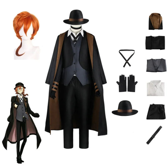 Nakahara Chuuya Cosplay Bungo chiens errants Halloween Anime Costume Nakahara Chuya ensemble complet chapeau gants Adulto Fantasias Deguisement