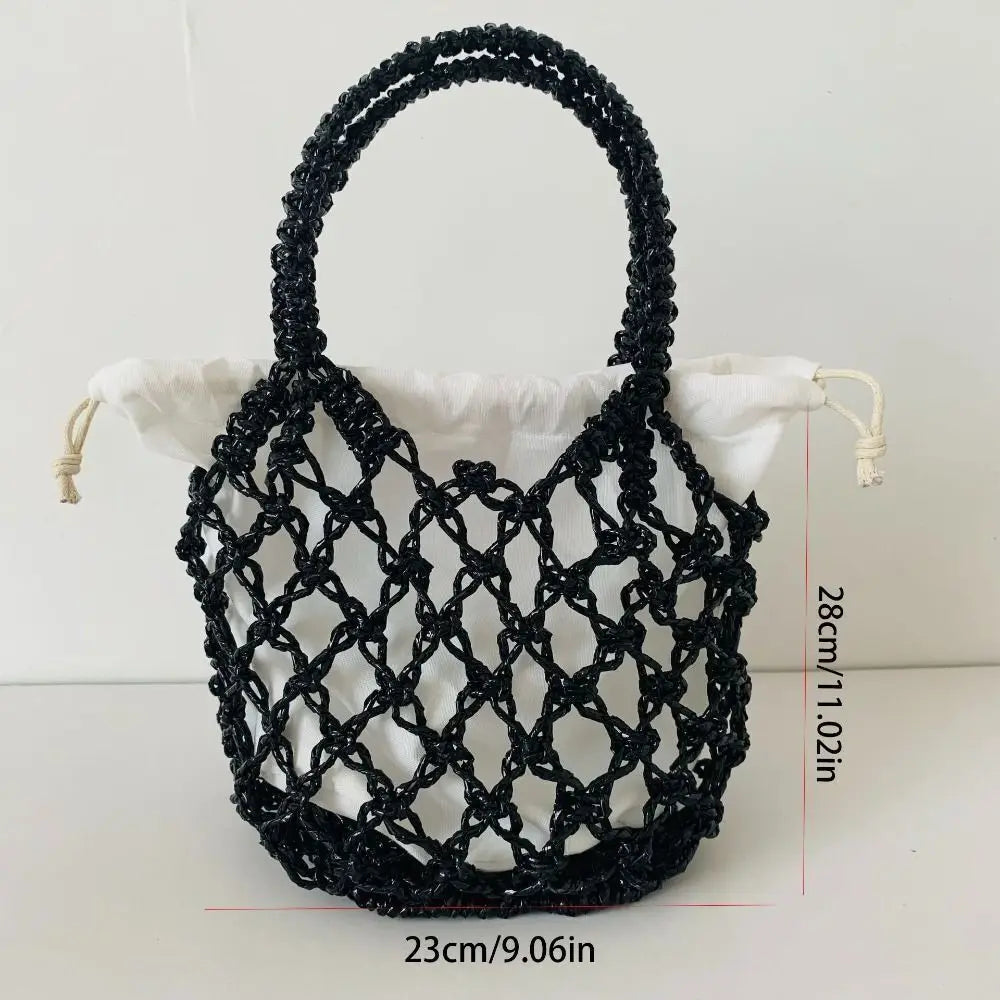 Sac à main tissé de luxe pour femmes, sac de rangement de grande capacité, sac à cordon, sac tissé Portable, sac seau tissé pour filles