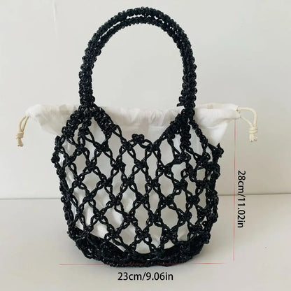 Sac à main tissé de luxe pour femmes, sac de rangement de grande capacité, sac à cordon, sac tissé Portable, sac seau tissé pour filles