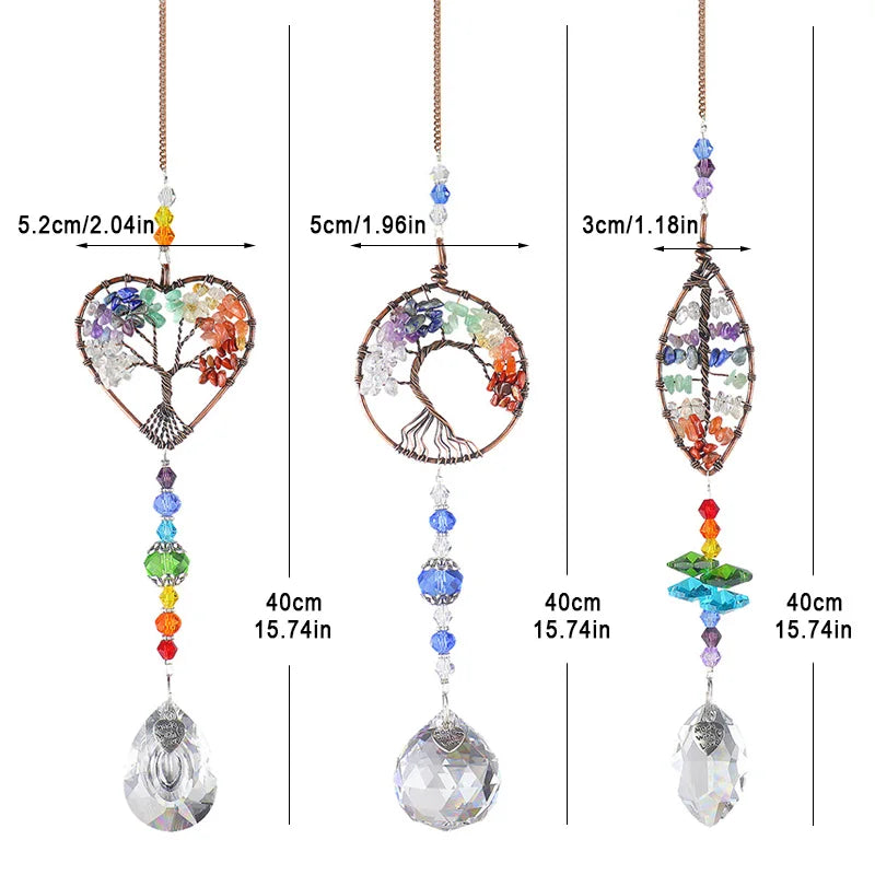 Attrape-lumière en cristal, arbre de vie, ornement en cristal, fabricant d'arc-en-ciel, prisme en cristal, pendentif Chakra, fenêtre, décoration de jardin de maison