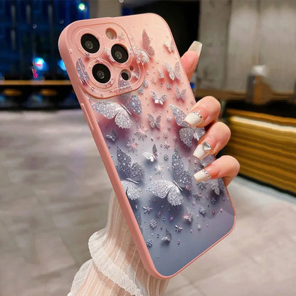 Coque de téléphone antichoc au Design papillon et Floral, étui mat pour iPhone 11 12 13 14 15 16 Pro Max 16E Mini XR XS X 7 8 Plus SE2