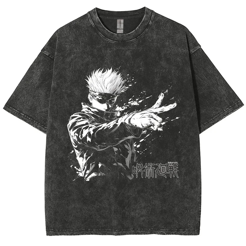 Anime Jujutsu Kaisen Gojo Satoru T-Shirts Washed Men Women Cotton Harajuku T-Shirts Ryomen Sukuna Retro Men's Women's Top Tees