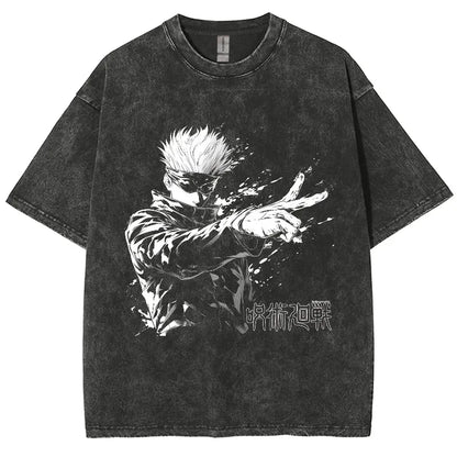Anime Jujutsu Kaisen Gojo Satoru T-Shirts Washed Men Women Cotton Harajuku T-Shirts Ryomen Sukuna Retro Men's Women's Top Tees