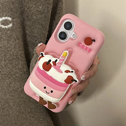 Coque de téléphone pliable en silicone souple pour iPhone, coque arrière mignonne, support 3D Cake, 16, 15, 13, 14, 12 Pro Max