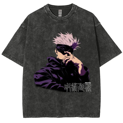 Anime Jujutsu Kaisen Gojo Satoru T-Shirts Washed Men Women Cotton Harajuku T-Shirts Ryomen Sukuna Retro Men's Women's Top Tees