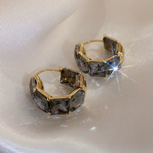 Boucles d'oreilles carrées en cristal gris plaqué or, nouveau Design coréen, bijoux à la mode, accessoires de travail quotidiens élégants pour femmes, 2023