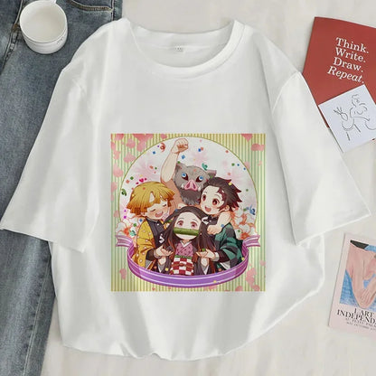 Démon Slayer imprimer t-shirt femmes Harajuku esthétique hauts blancs t-shirt japon Anime Ullzang femme t-shirt été noir t-shirt