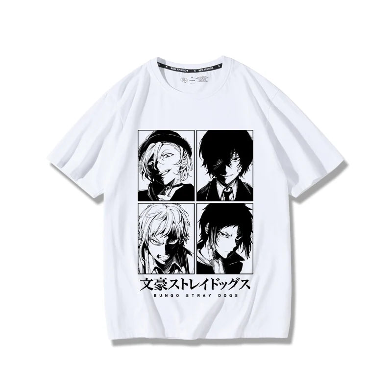 Suspense Anime Bungo chiens errants impression créative été hommes 100% coton T-Shirt en plein air décontracté rue tendance vêtements pour hommes