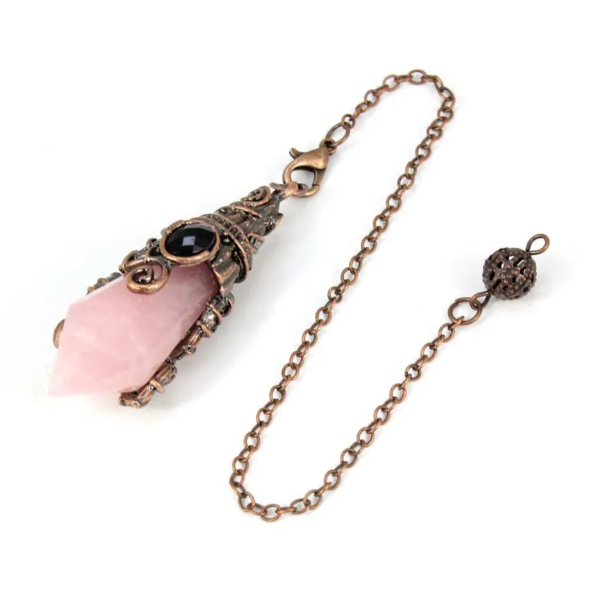Pendentif pendule en cristal à 12 facettes, pour la Divination radiesthésie, pierre naturelle, améthyste, Quartz Rose, amulette, spirituel, bijoux