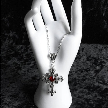 Grand collier de croix chrétienne baroque couleur argent avec cristaux, Crucifix gothique et bijoux de pâques, Crucifix à bijoux unisexe