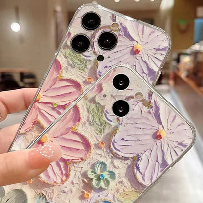 Coque de téléphone à motif de fleurs peintes vibrantes, couverture complète transparente, iPhone 11 12 Mini 13 14 Pro Max 15 16 Pro Poly X, 1PC