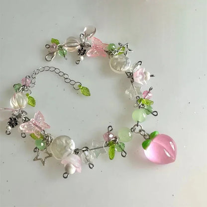 Bracelet à breloques en perles de fraises y2k, cadeau fait à la main