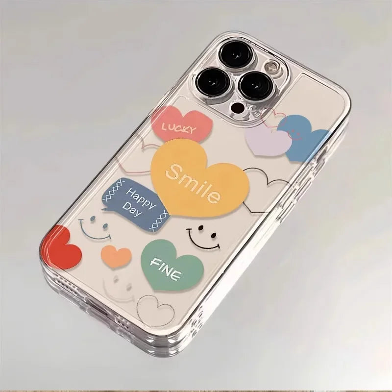 INS – coque de téléphone colorée en forme de cœur, étui transparent souriant pour iPhone 16 15 14 11 12 13 Pro Max Plus Mini XS XR 7 8 SE