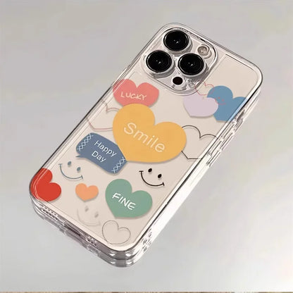 INS – coque de téléphone colorée en forme de cœur, étui transparent souriant pour iPhone 16 15 14 11 12 13 Pro Max Plus Mini XS XR 7 8 SE