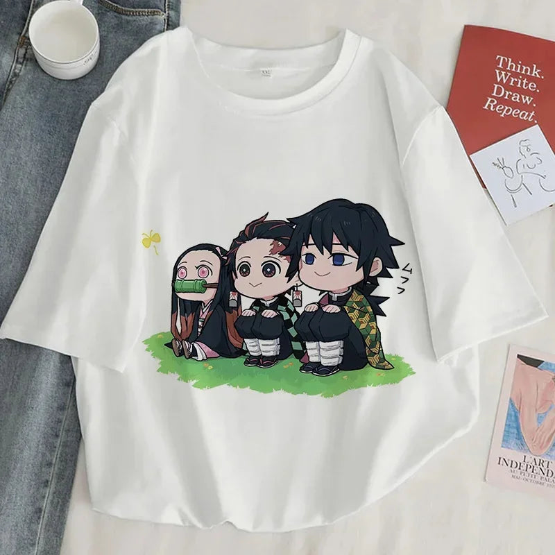Démon Slayer imprimer t-shirt femmes Harajuku esthétique hauts blancs t-shirt japon Anime Ullzang femme t-shirt été noir t-shirt