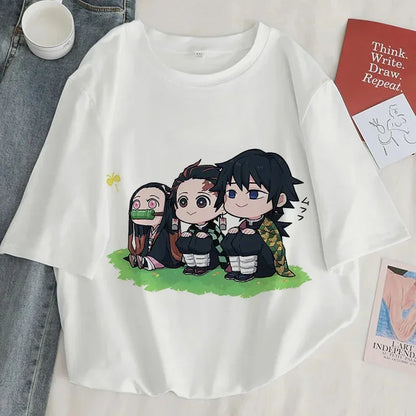 Démon Slayer imprimer t-shirt femmes Harajuku esthétique hauts blancs t-shirt japon Anime Ullzang femme t-shirt été noir t-shirt