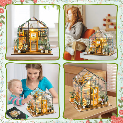 Kit de maison de jardin Miniature, bricolage, avec meubles et lumière LED, ensemble artisanal pour maison de poupée, cadeaux, Kits de construction de maquettes de serre en bois