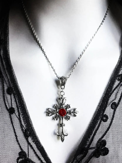 Grand collier de croix chrétienne baroque couleur argent avec cristaux, Crucifix gothique et bijoux de pâques, Crucifix à bijoux unisexe
