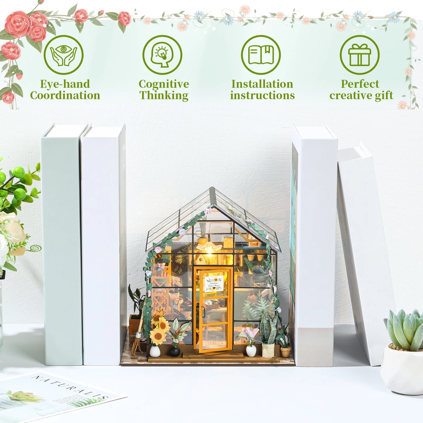 Kit de maison de jardin Miniature, bricolage, avec meubles et lumière LED, ensemble artisanal pour maison de poupée, cadeaux, Kits de construction de maquettes de serre en bois
