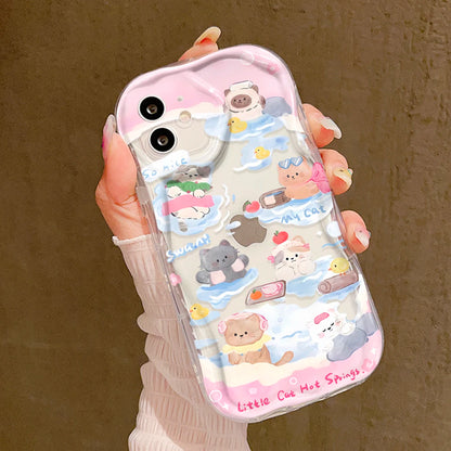 Coque de téléphone chat mignon pour iPhone, bord incurvé ondulé 3D, coque en TPU souple et transparente, iPhone 13, iPhone 15, iPhone 12, iPhone 11, iPhone 14 Pro Max, iPhone X, iPhone XS, iPhone 7, iPhone 8 Plus