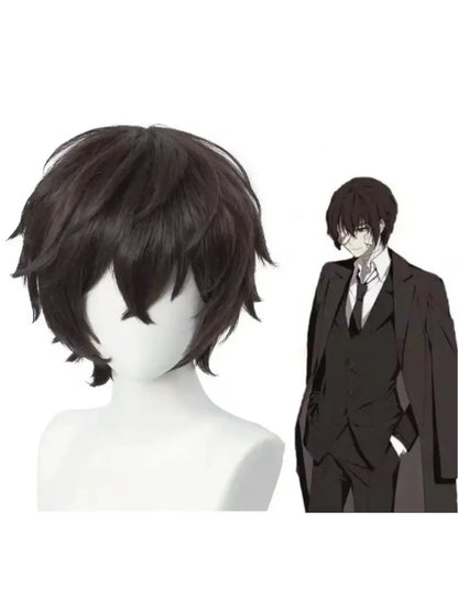 Perruque de Cosplay Dazai Osamu de haute qualité, perruques synthétiques courtes brunes résistantes à la chaleur pour chiens errants, Anime Bungo