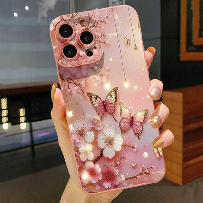 Coque de téléphone antichoc au Design papillon et Floral, étui mat pour iPhone 11 12 13 14 15 16 Pro Max 16E Mini XR XS X 7 8 Plus SE2