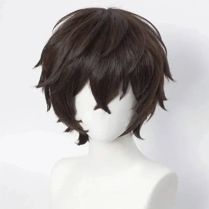 Perruque de Cosplay Dazai Osamu de haute qualité, perruques synthétiques courtes brunes résistantes à la chaleur pour chiens errants, Anime Bungo
