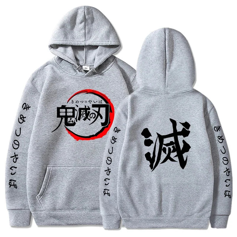 Demon Slayer sweat à capuche pour homme mode lettre graphique imprimé sweats femmes décontracté Harajuku Streetwear pull à capuche Sudaderas