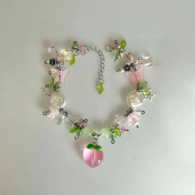 Bracelet à breloques en perles de fraises y2k, cadeau fait à la main