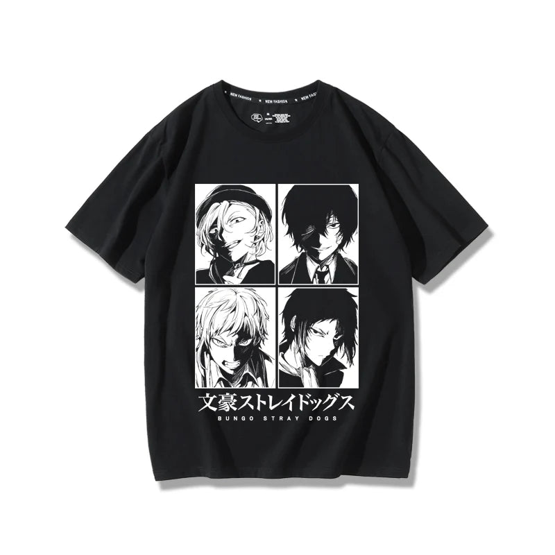 Suspense Anime Bungo chiens errants impression créative été hommes 100% coton T-Shirt en plein air décontracté rue tendance vêtements pour hommes