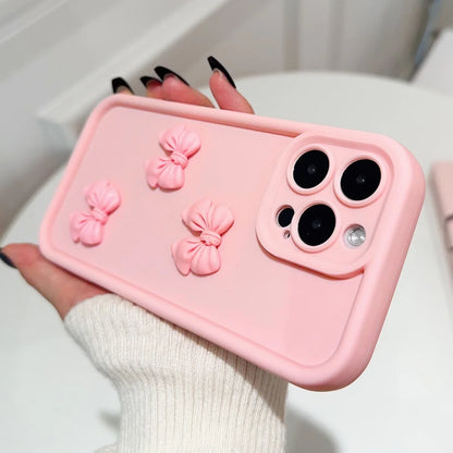 Coque de téléphone à nœud papillon rose 3D, étui souple en Silicone mignon pour iPhone 15 16 Pro Max 11 12 13 14 Pro Plus, housse bonbon antichoc