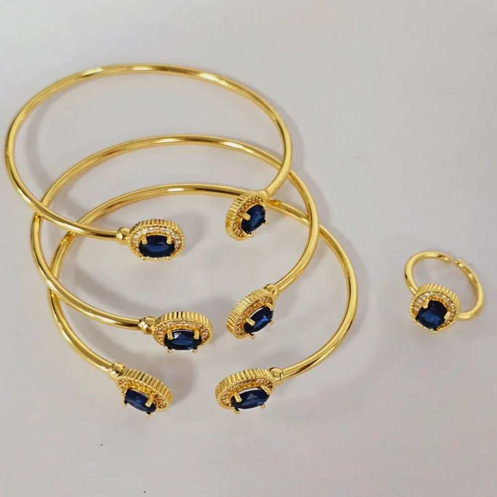 Bracelet plaqué or brillant avancé pour femme, bracelet en cristal, bague jonc, bijoux fantaisie, banquet, Nigeria, 3 pièces