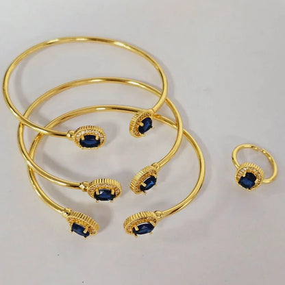 Bracelet plaqué or brillant avancé pour femme, bracelet en cristal, bague jonc, bijoux fantaisie, banquet, Nigeria, 3 pièces