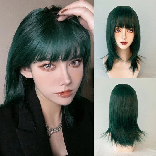 MSIWIGS-Perruque de Cosplay Synthétique Vert Foncé, Courte, Droite, Été, Cool, Beau, Européen et Américain, Équipement de Sauna pour Femme
