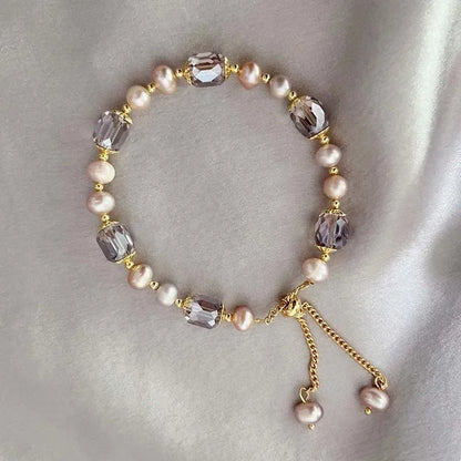 Bracelet Vintage en Imitation de perles violettes pour femmes et filles, Design à la mode, chaîne réglable en cristal, bijoux cadeaux