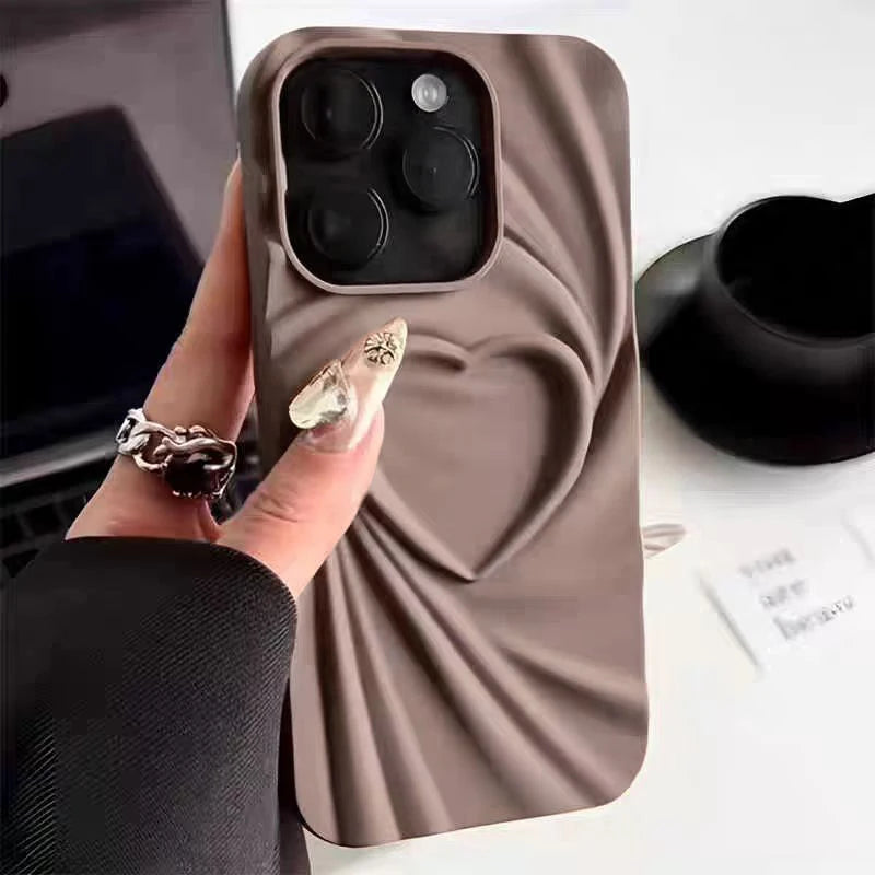 Coque de téléphone pliable en Silicone souple et mat, étui complet en forme de cœur d'amour 3D pour iPhone 13 14 15 Pro Max 16 Plus 11 12 ProMax