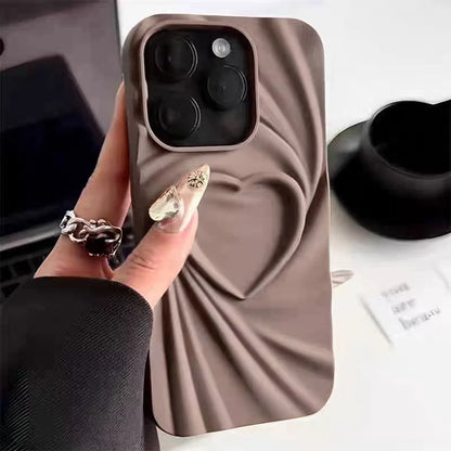 Coque de téléphone pliable en Silicone souple et mat, étui complet en forme de cœur d'amour 3D pour iPhone 13 14 15 Pro Max 16 Plus 11 12 ProMax